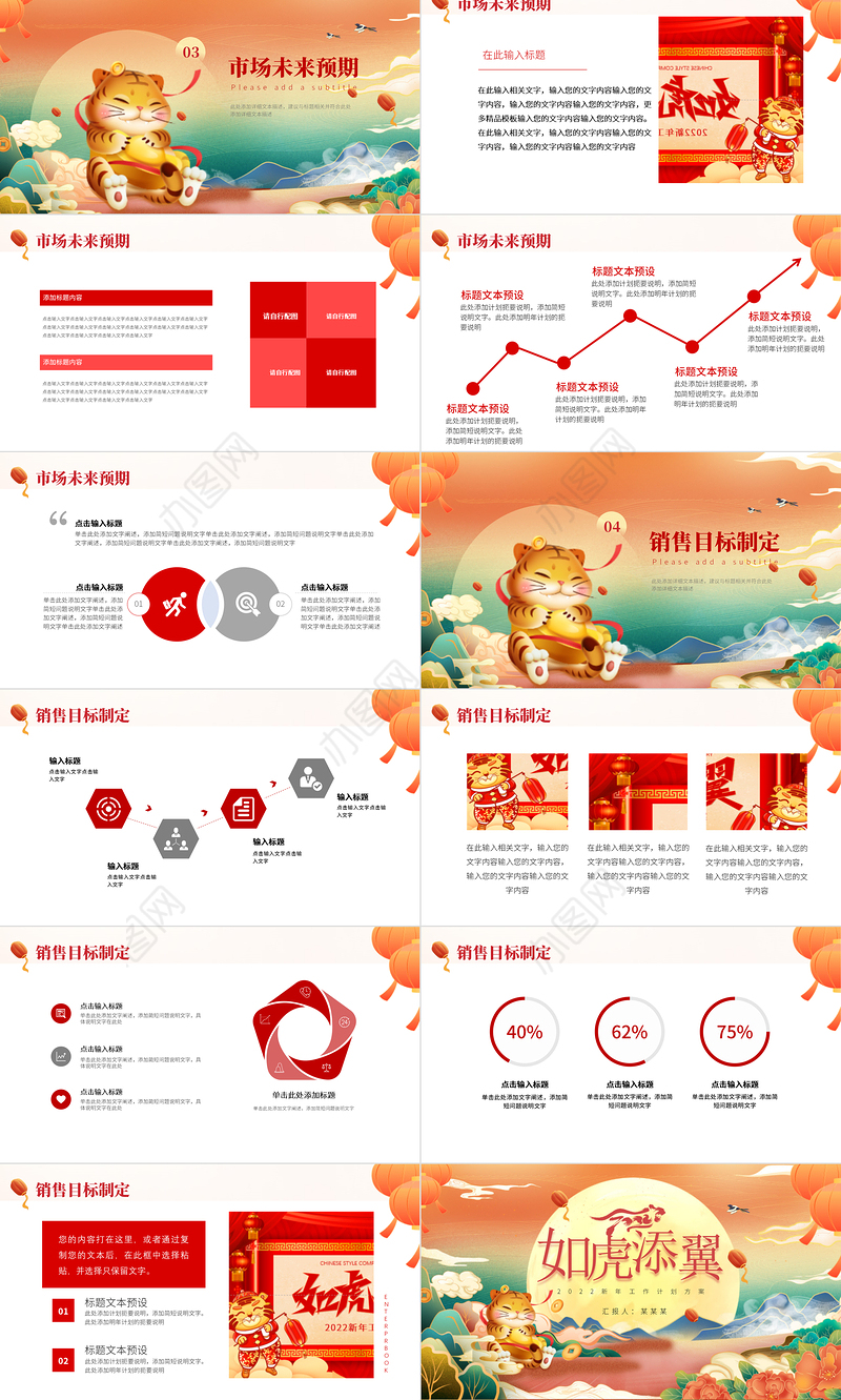 2022虎年工作计划PPT红色喜庆如虎添翼年终工作总结新年计划模板