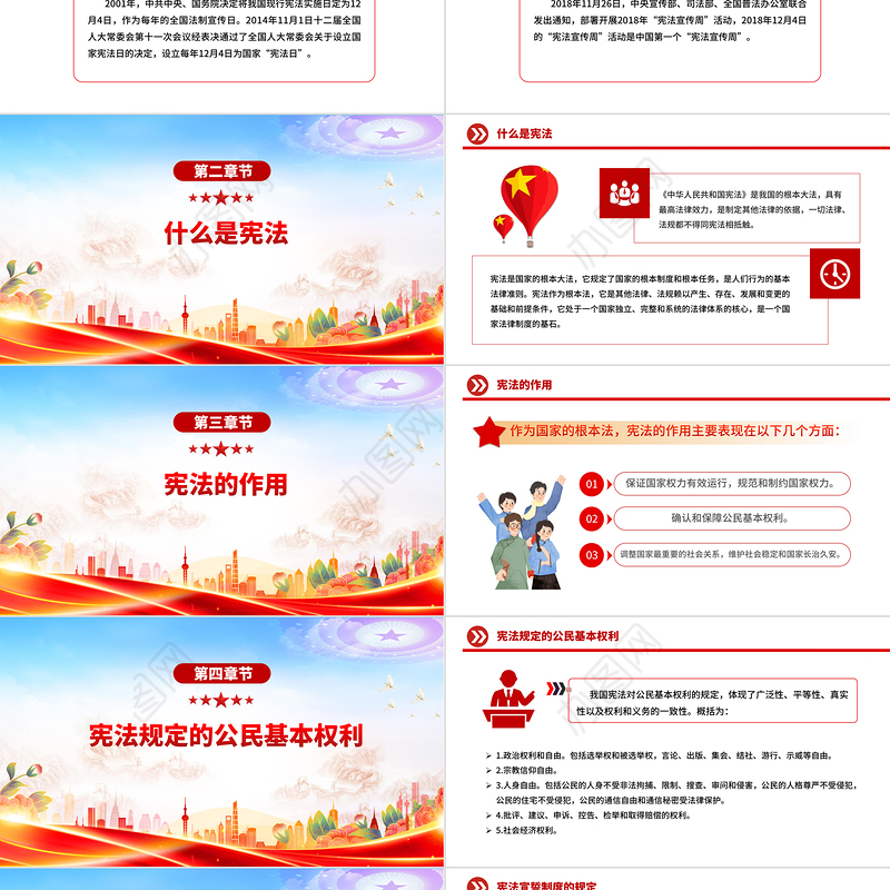 红色简洁国家宪法日PPT宪法知识学习课件