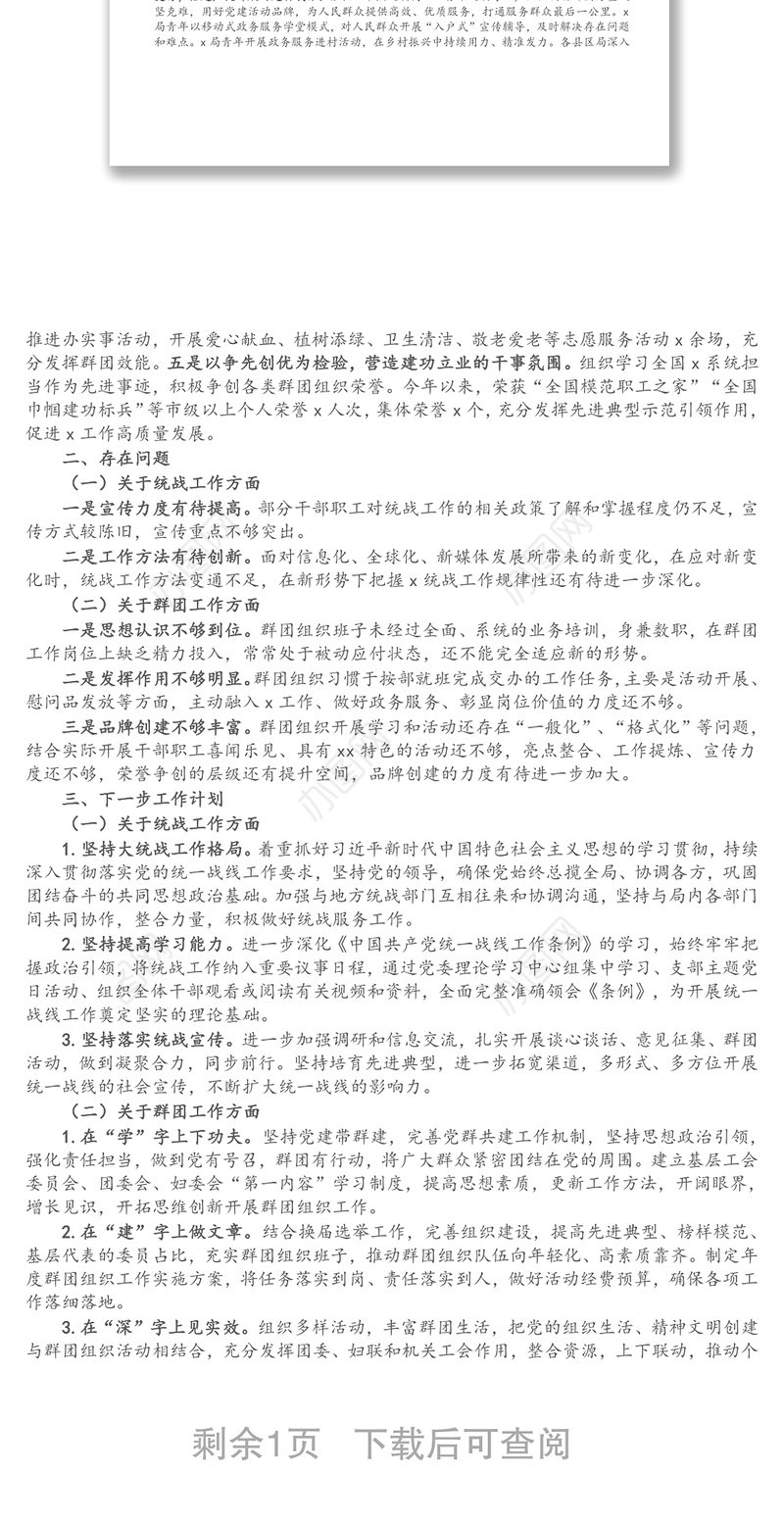 2021年度统战和群团工作情况总结报告