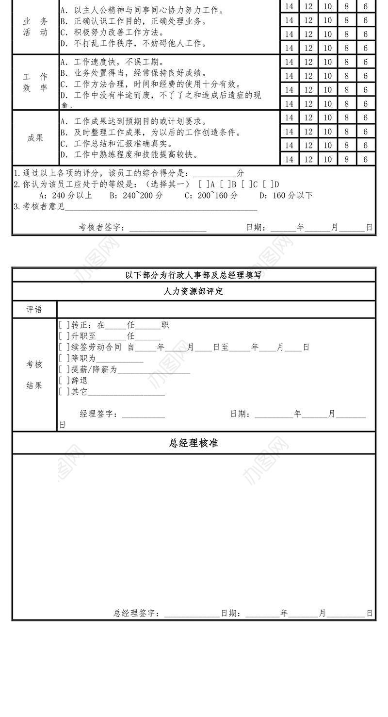 员工通用绩效考核表