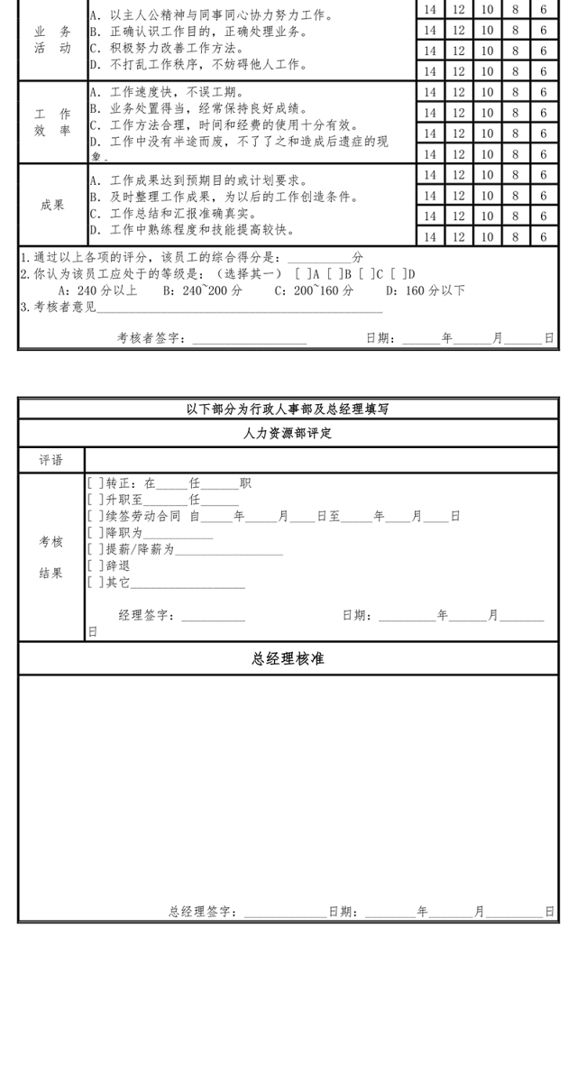 员工通用绩效考核表
