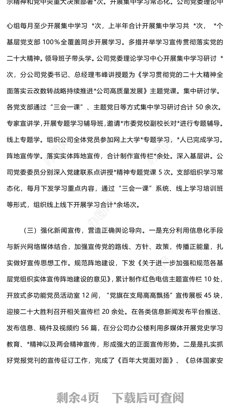 2024年公司上半年意识形态情况报告