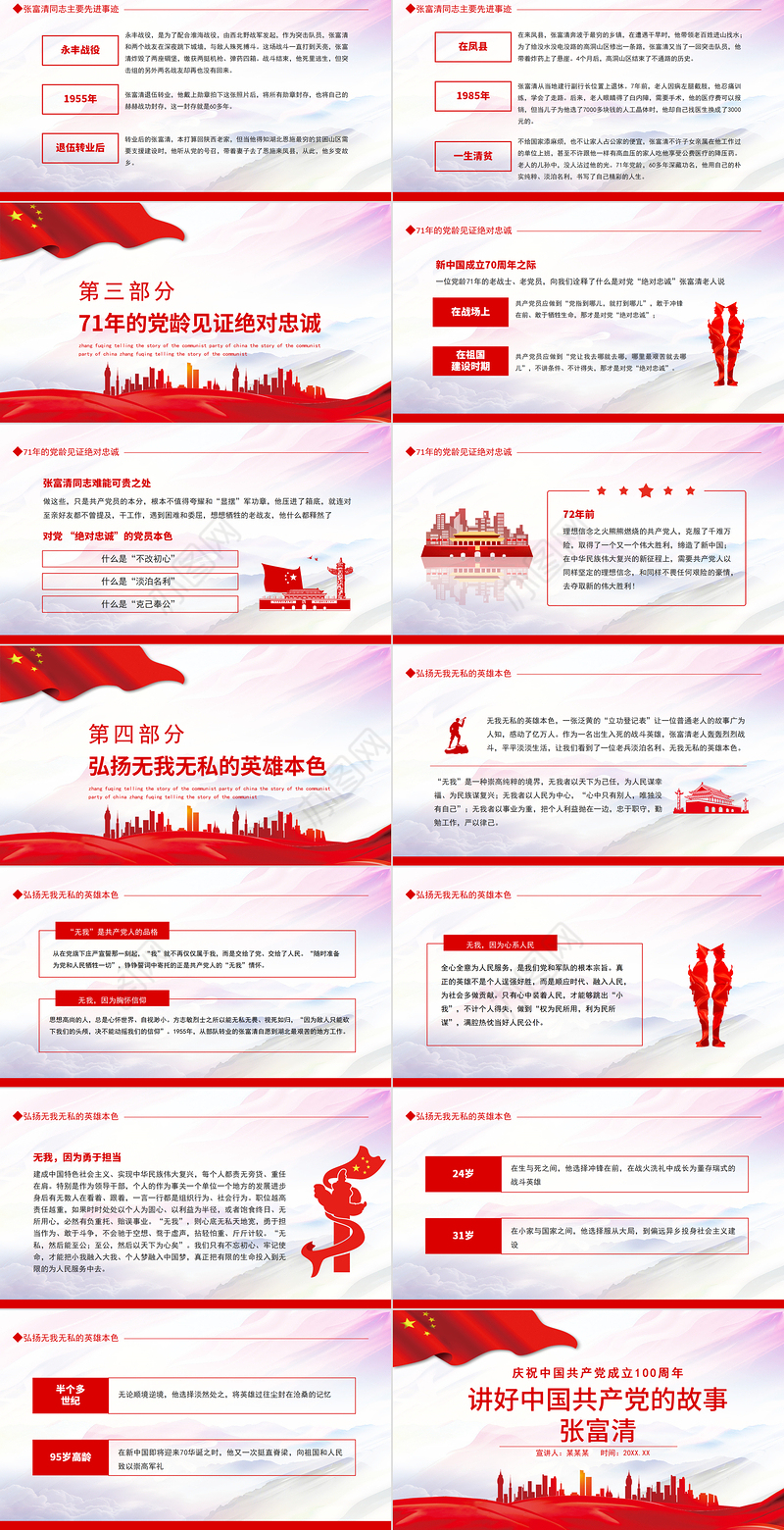 2021讲好中国共产党的故事之张富清PPT庆祝中国共产党成立100周年专题系列党课课件模板