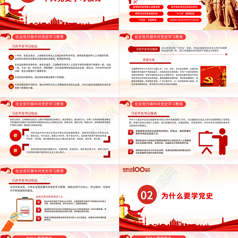 红色党建风百年大党百年辉煌党史党课PPT