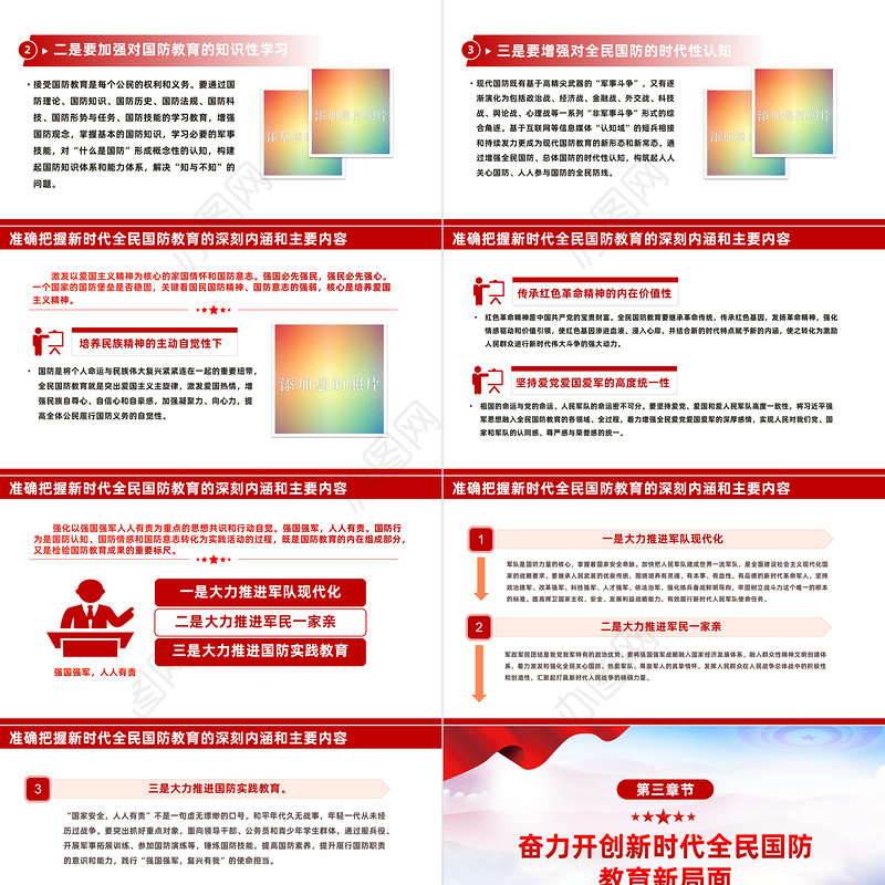 加强和改进新时代全民国防教育PPT红色大气强化全民国防教育筑牢强国复兴支撑专题辅导课件