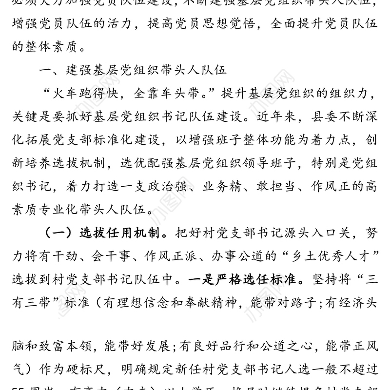 建强“四支力量”坚持先锋引领全面提升新时代党员队伍整体素质-县委组织部长经验交流发言