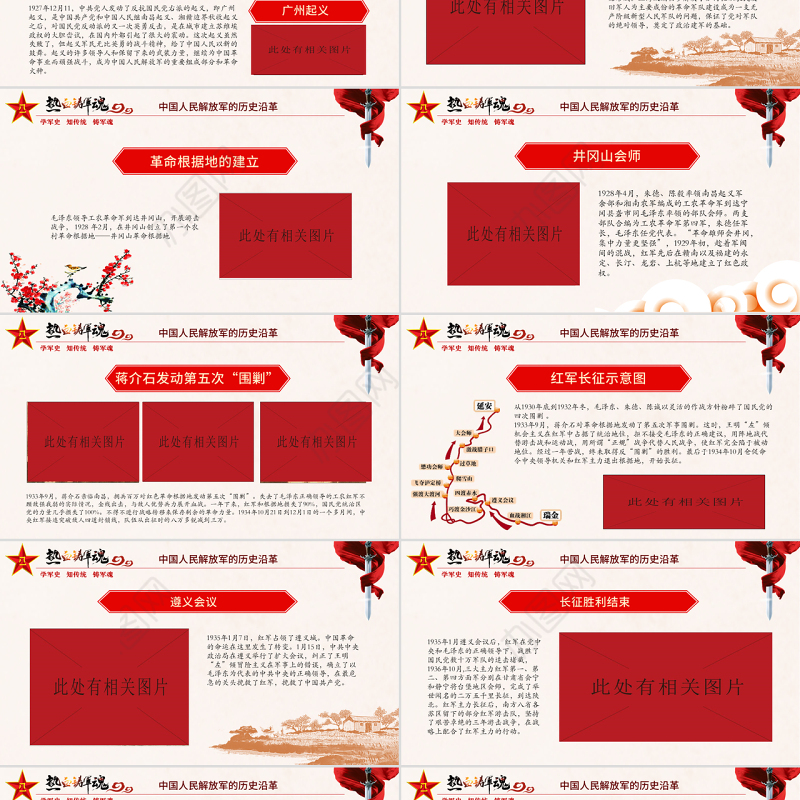 原创精细解读建军节中国人民解放军军史ppt模板-版权可商用