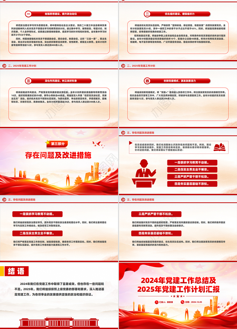 大气简洁2024年党建工作总结及2025年党建工作计划汇报PPT课件下载