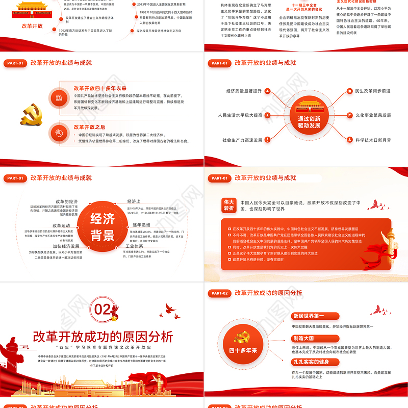 改革开放43周年PPT中国党政风党员干部学习教育专题党课课件模板
