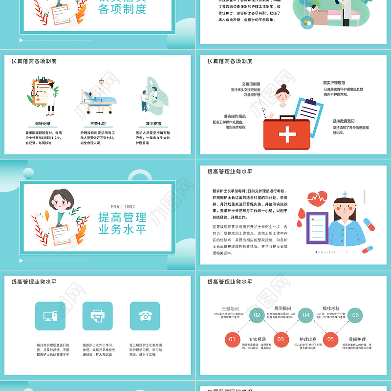 2022护士长年终述职PPT清新卡通风完整框架述职专用PPT