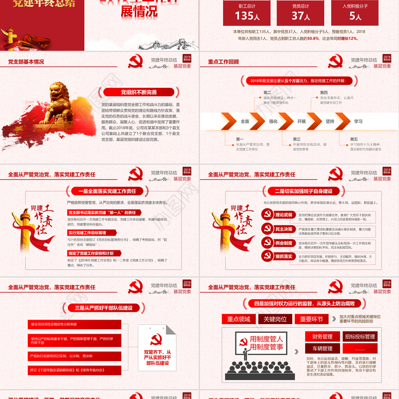 原创2019基层机关党支部党建工作总结ppt-版权可商用