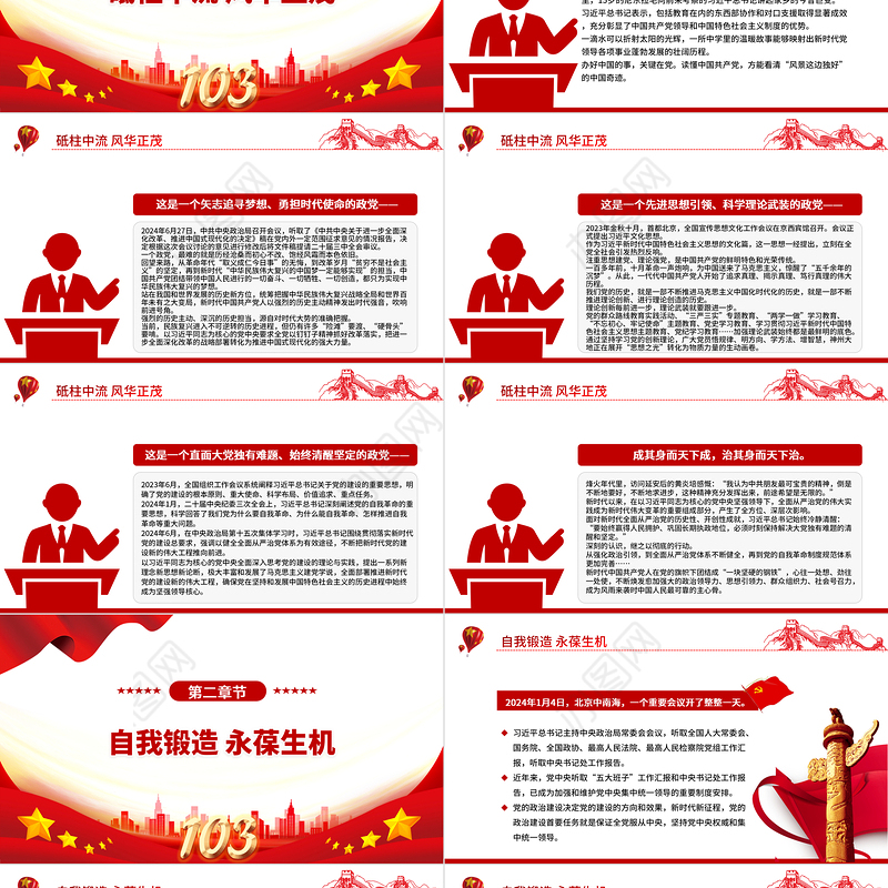 我们党要始终成为时代先锋民族脊梁PPT党政风写在中国共产党成立103周年之际课件模板