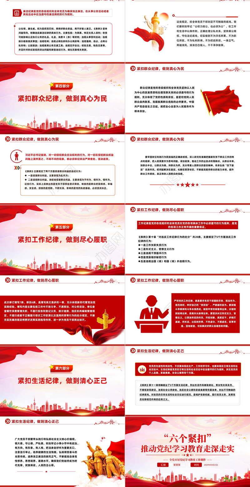 “六个紧扣”推动党纪学习教育走深走实PPT精美创意党员干部学习教育党课下载