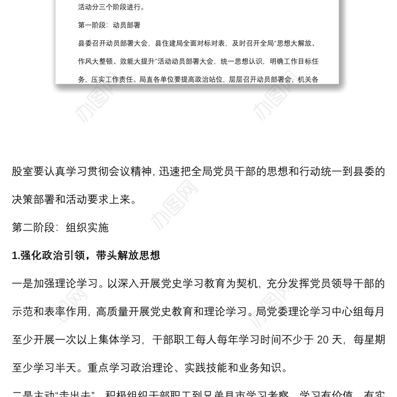 关于开展“思想大解放、作风大整顿、效能大提升”活动实施方案