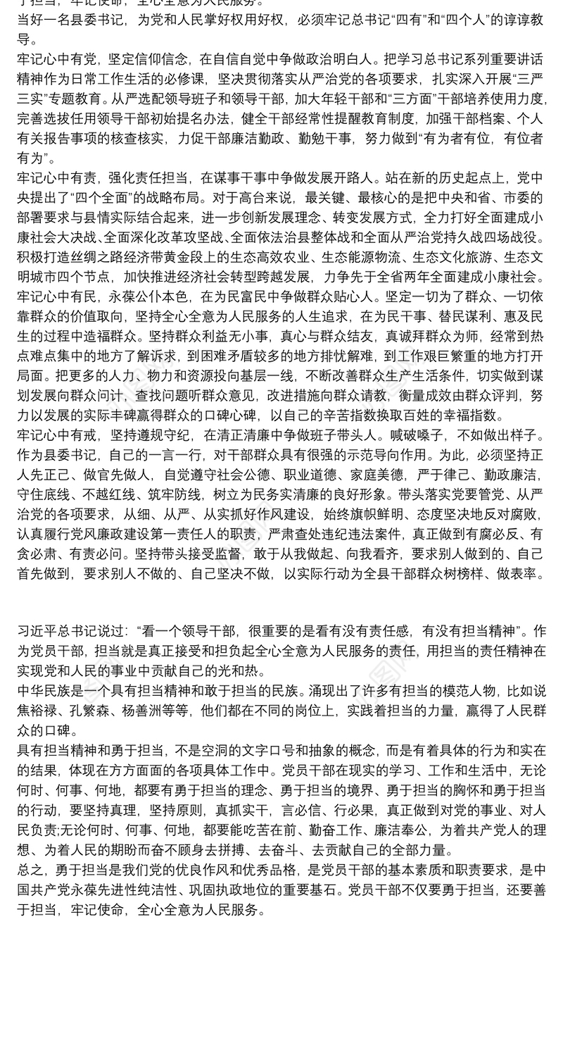 党员干部使命责任担当心得体会三篇