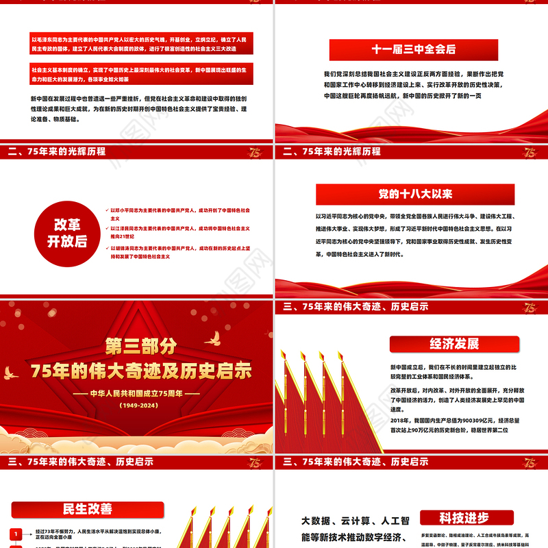 喜迎国庆大国华诞繁盛共享PPT精美创意庆祝建国75周年党课课件