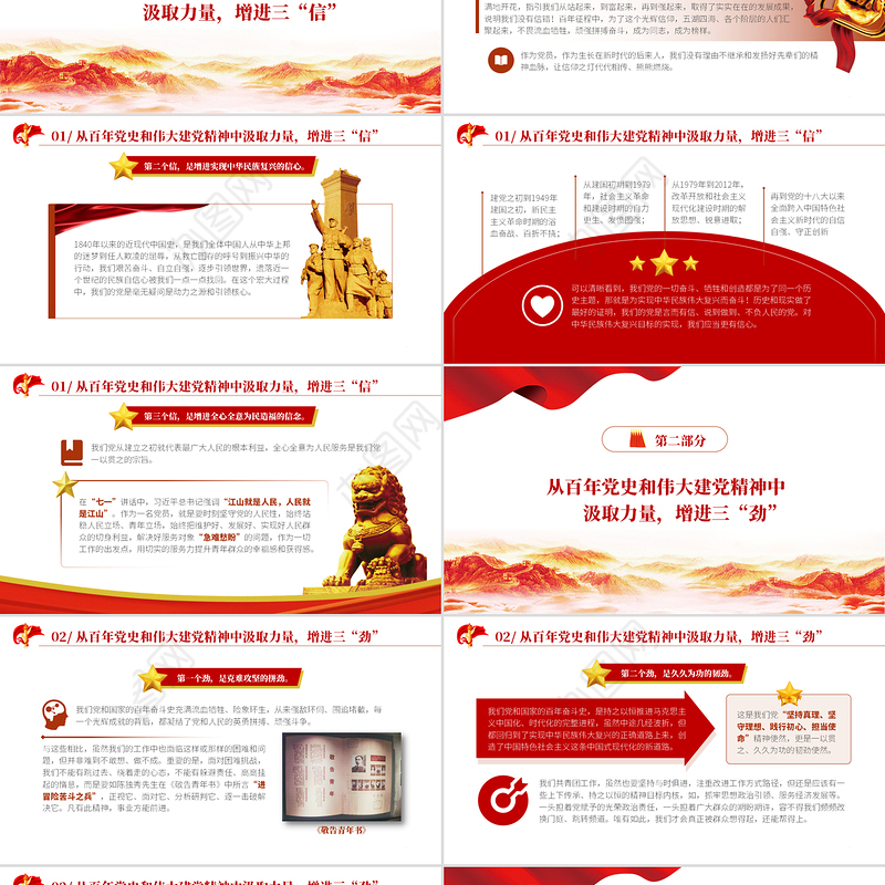 2021增强信劲力PPT红色党建风学习七一重要讲话精神党员培训辅导教育党课模板