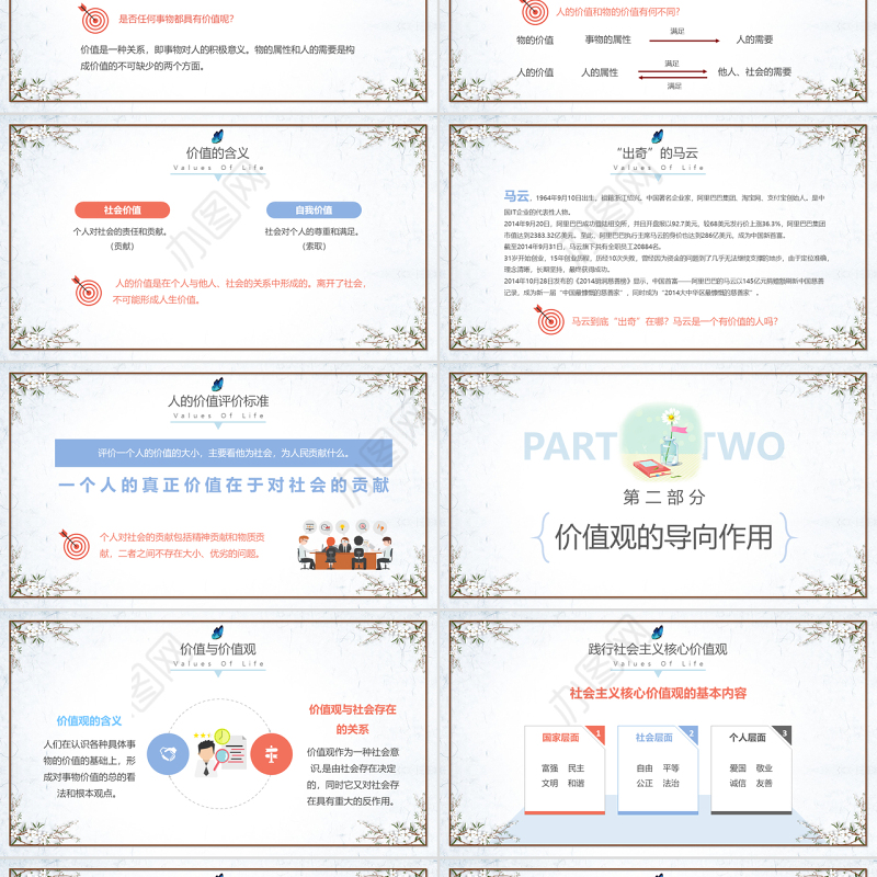 简约清新人生价值观校园教师课件PPT模板