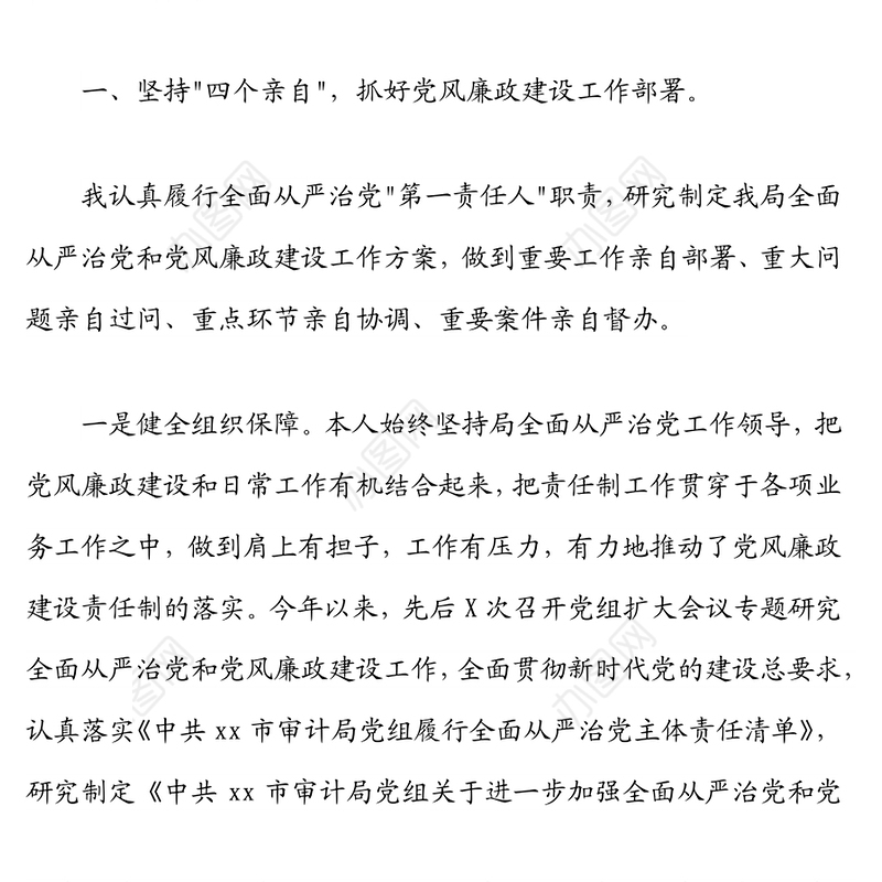 市审计局党组​​书记落实第一责任人责任情况报告