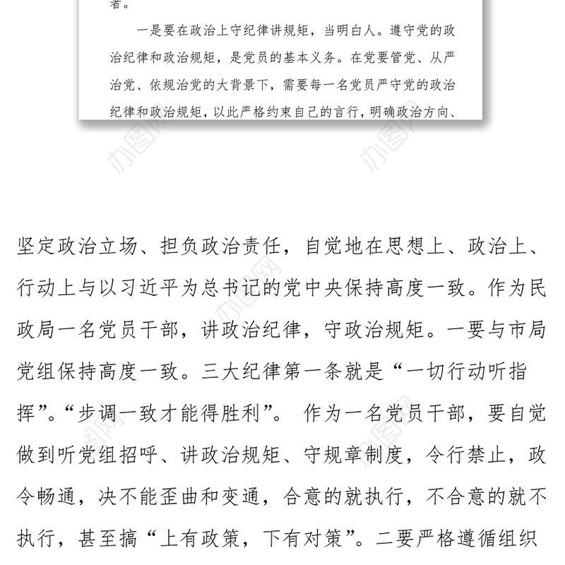 严以律己严守政治纪律做明白人发言稿