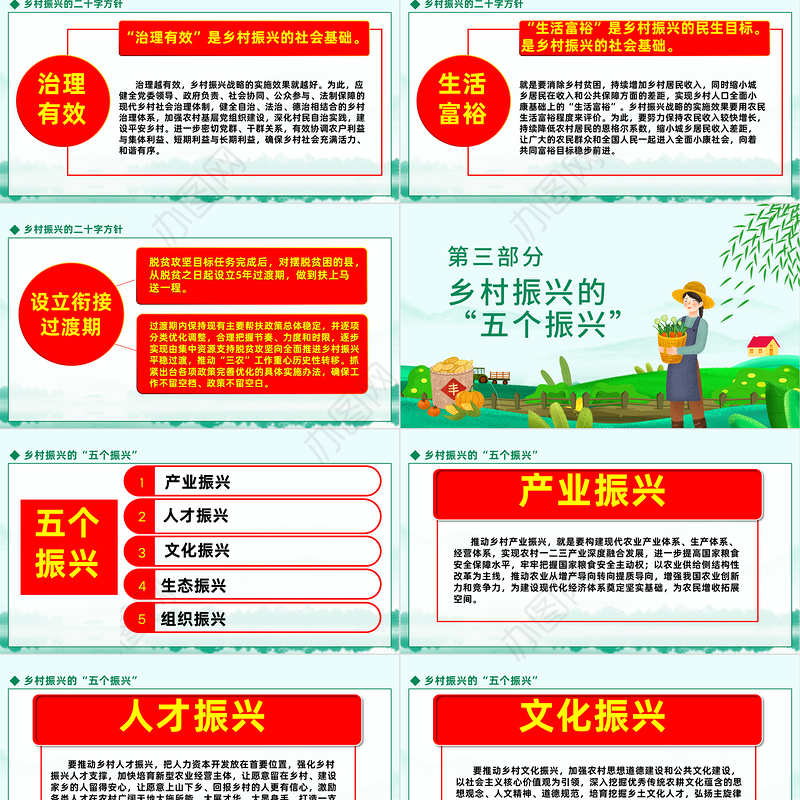 2022党建引领乡村振兴PPT中国风实施乡村振兴战略建设美丽新农村课件模板