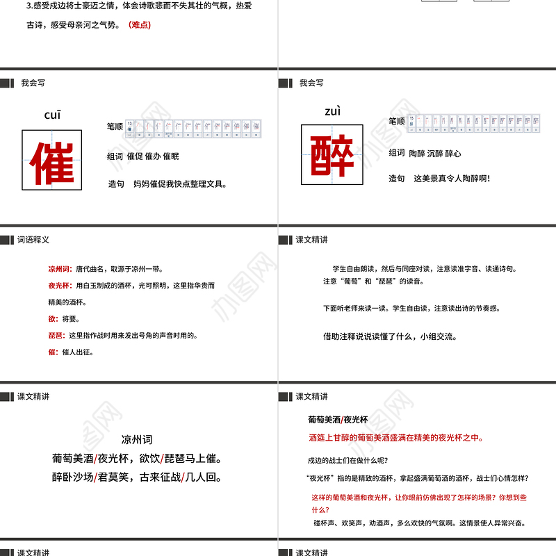 2022古诗三首 凉州词PPT第21课小学四年级语文上册部编人教版教学课件