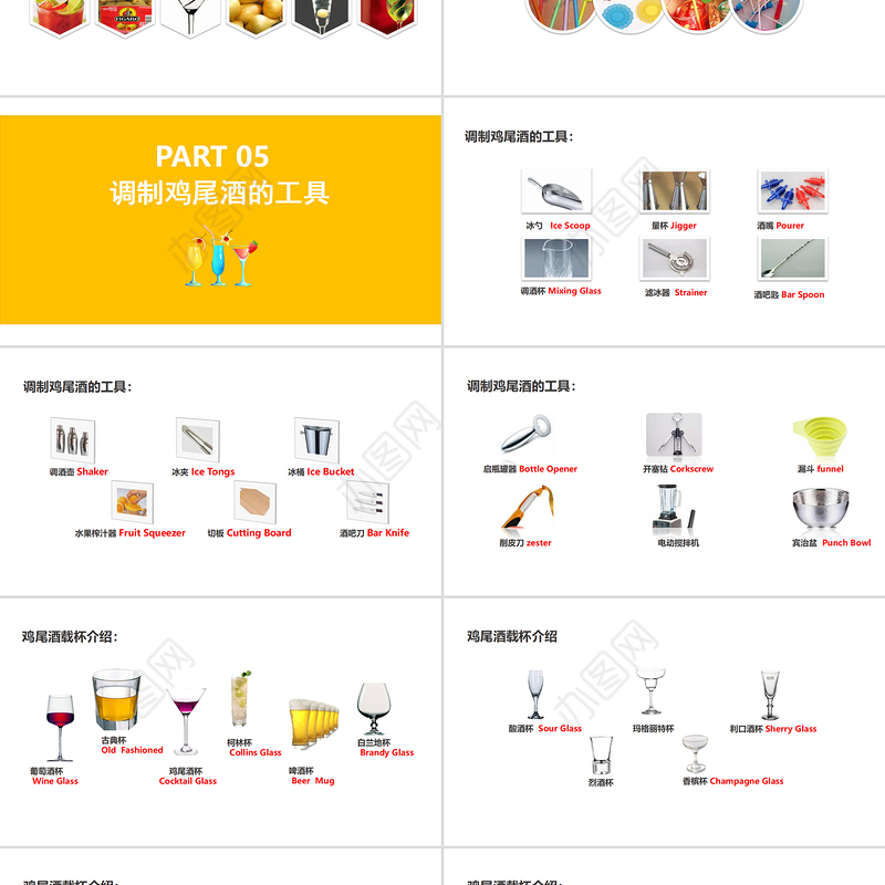 清新夏日鸡尾酒实用调酒师培训课件PPT模板