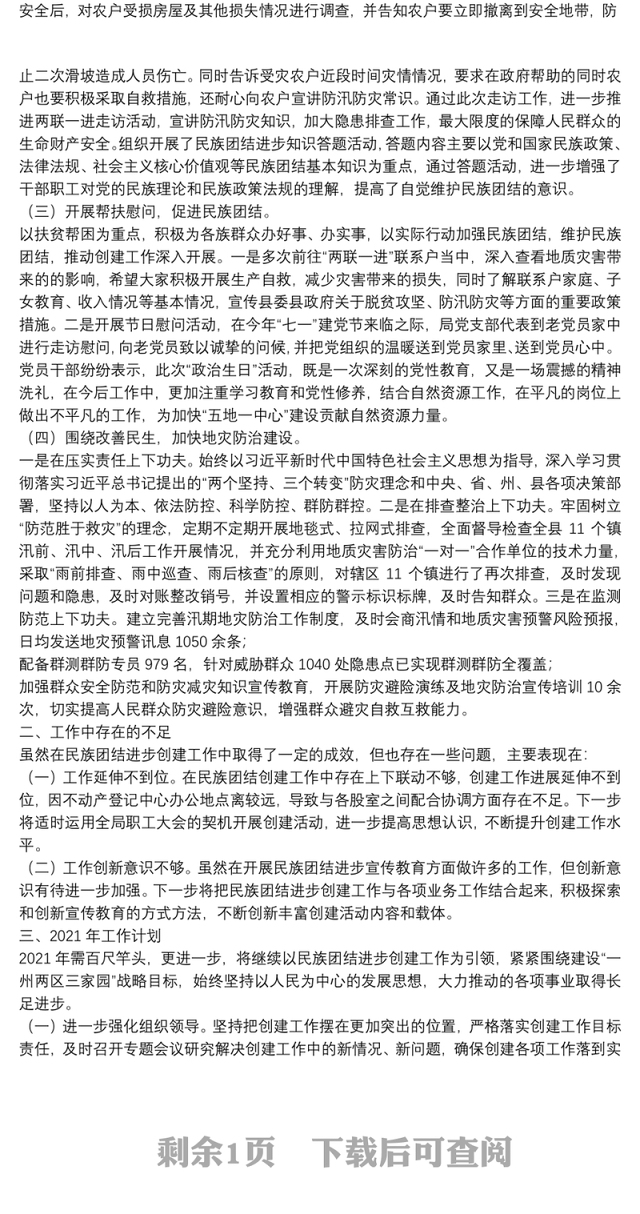 民族团结进步创建工作年度总结