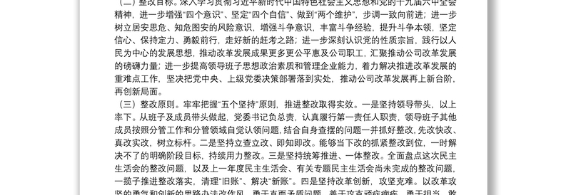 公司党委班子党史学习教育专题民主生活会整改方案