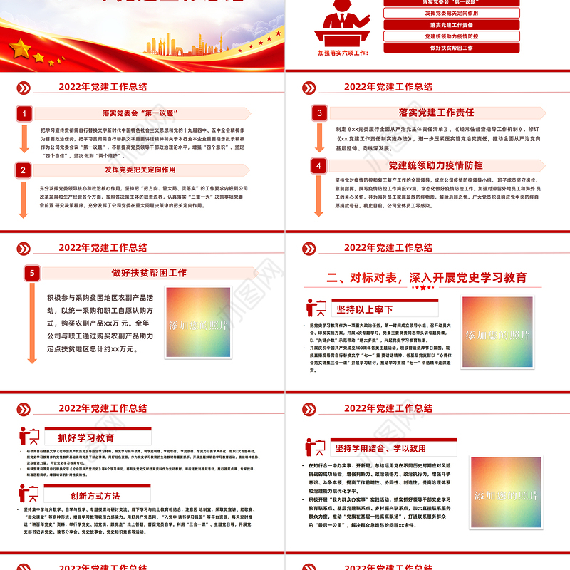 2022年党建工作总结及2023年工作计划PPT红色大气国有企业党支部开展工作制定计划专题党建党课课件
