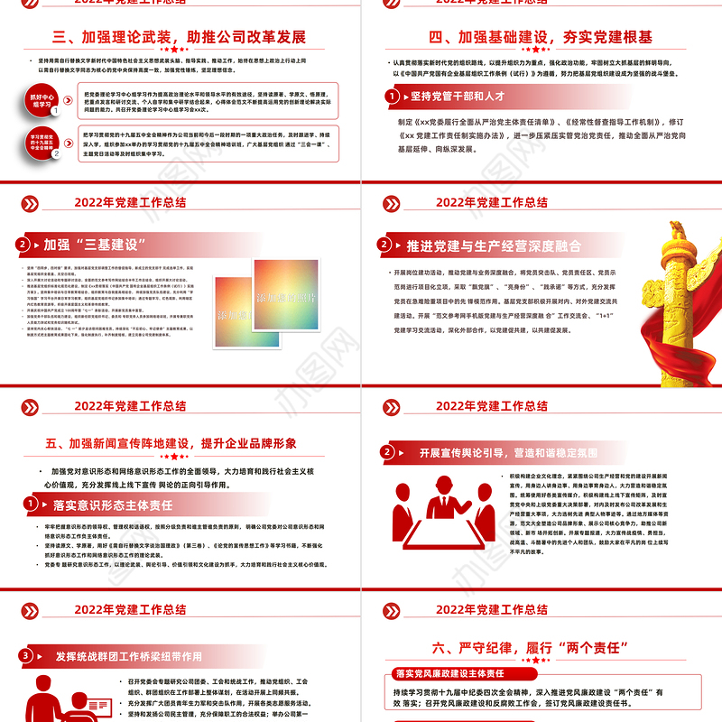2022年党建工作总结及2023年工作计划PPT红色大气国有企业党支部开展工作制定计划专题党建党课课件