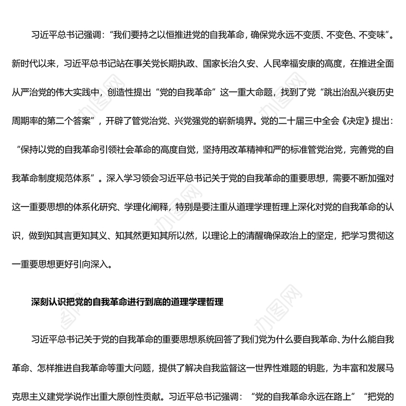 2024从道理学理哲理上深化对党的自我革命的认识ppt学习贯彻新时代中国特色社会主义思想主题党课下载(讲稿)