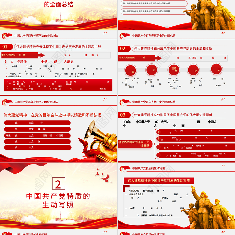 2021铭记光辉历史传承建党精神PPT红色简洁学习七一重要讲话精神党建党课模板