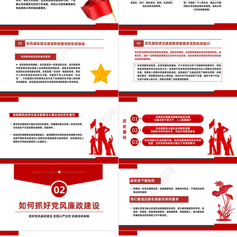 2023党风廉政反腐倡廉PPT红色党政风讲廉洁讲奉献专题微党课课件模板