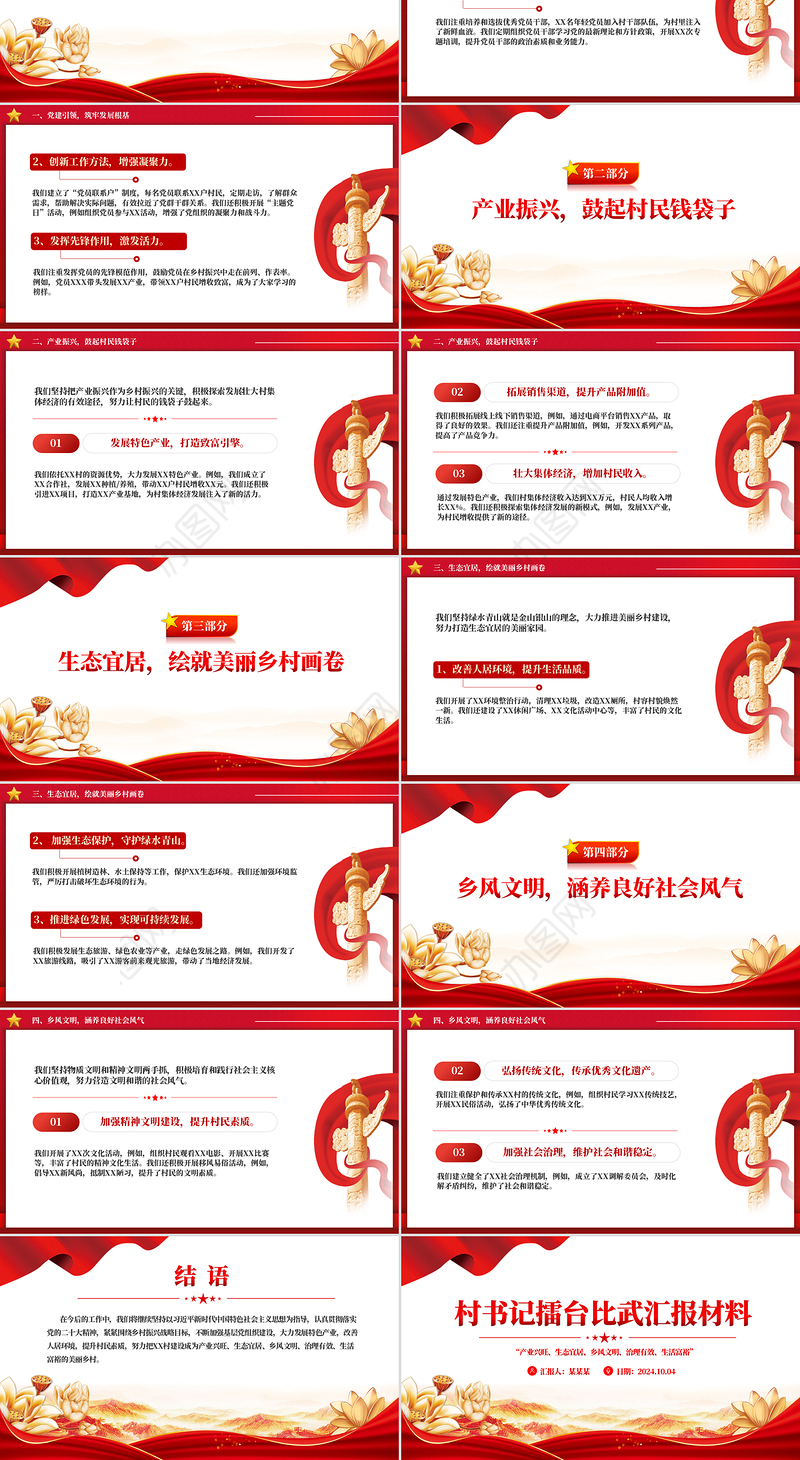 2024年村书记擂台比武汇报材料PPT模板