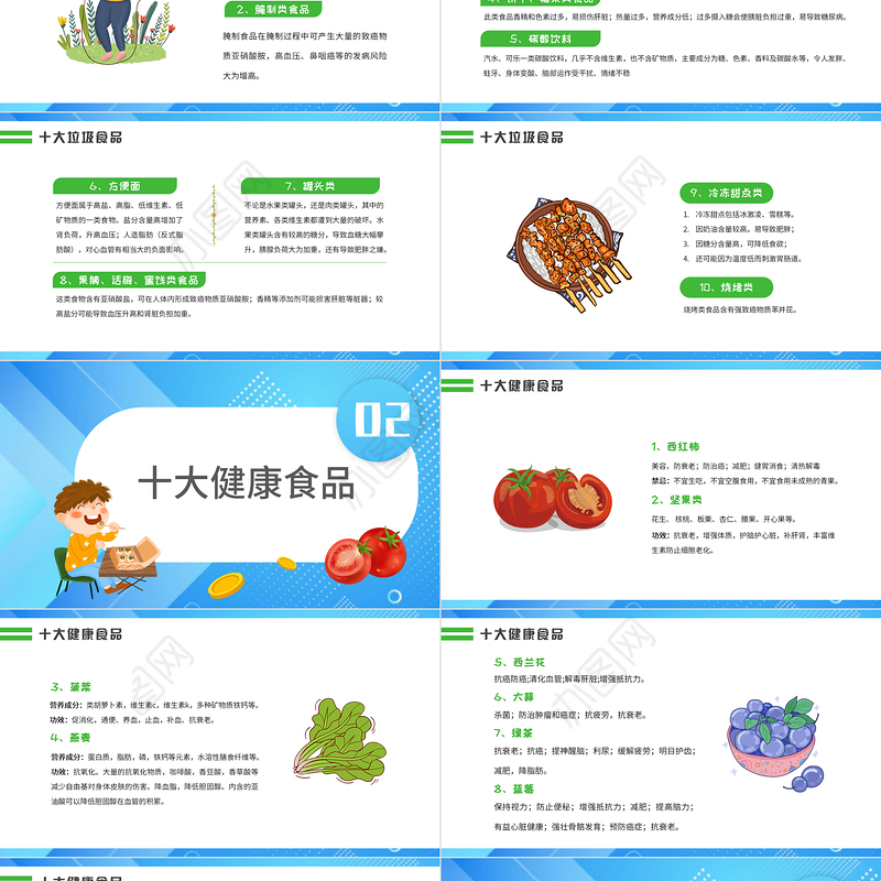 2022合理营养健康一生PPT卡通风中国学生营养日主题班会课件模板