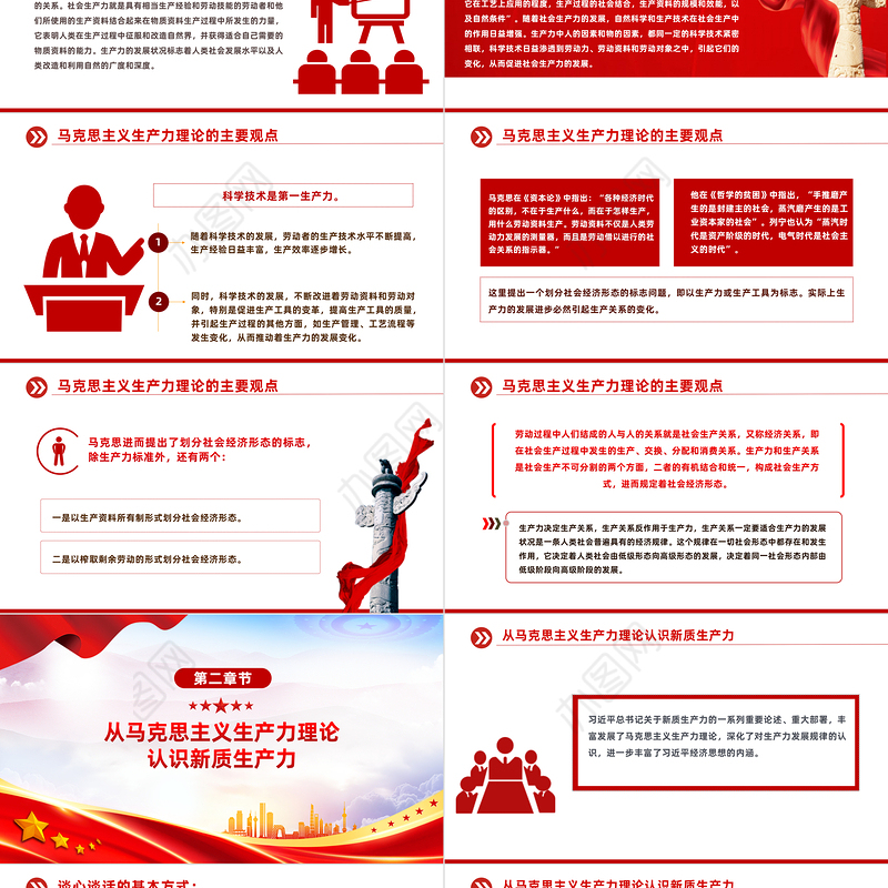 2024新质生产力PPT红色简洁马克思主义生产力理论的重大创新微党课