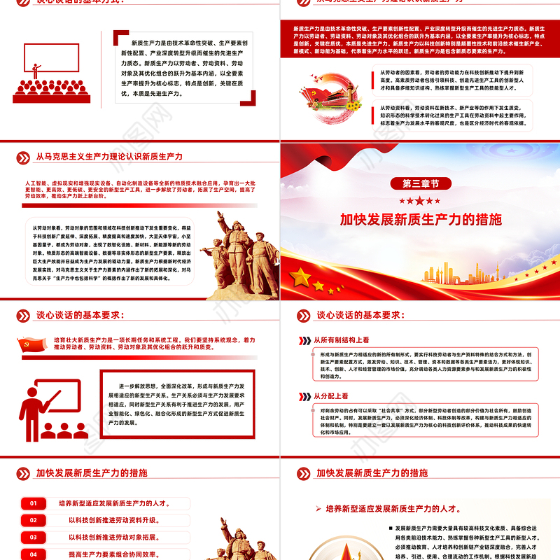 2024新质生产力PPT红色简洁马克思主义生产力理论的重大创新微党课