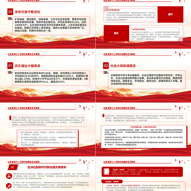 红色党建风中国共产党山东省第十二次代表大会专题党课PPT课件模板