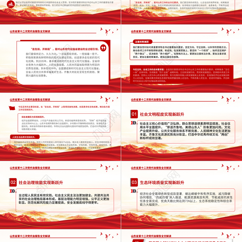 红色党建风中国共产党山东省第十二次代表大会专题党课PPT课件模板