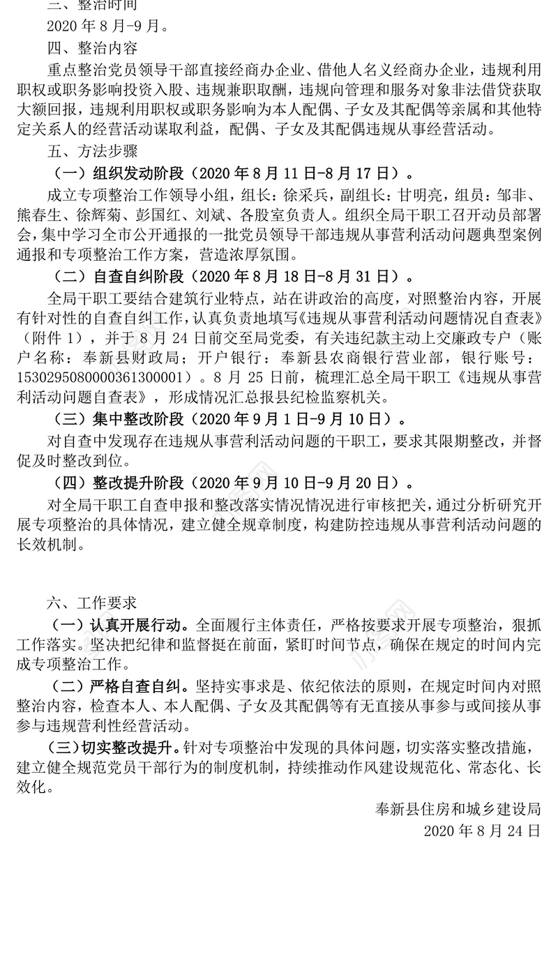 开展公职人员违规从事营利活动问题专项整治行动方案