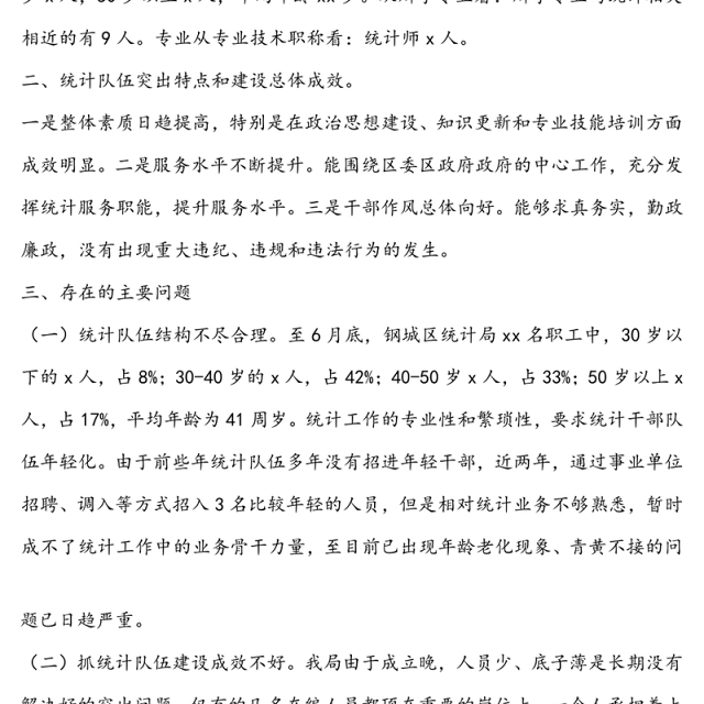 区统计局干部队伍建设情况报告