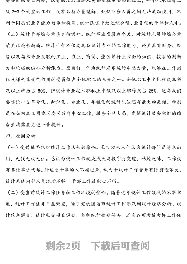 区统计局干部队伍建设情况报告