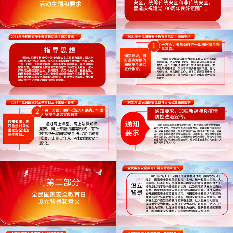 2021年全民国家安全教育日PPT庆祝建党100周年国家安全教育PPT模板