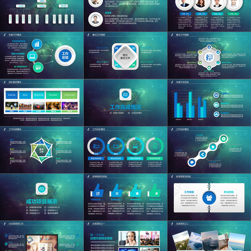 最新时尚梦幻星空年终总结工作总结项目汇报PPT模板