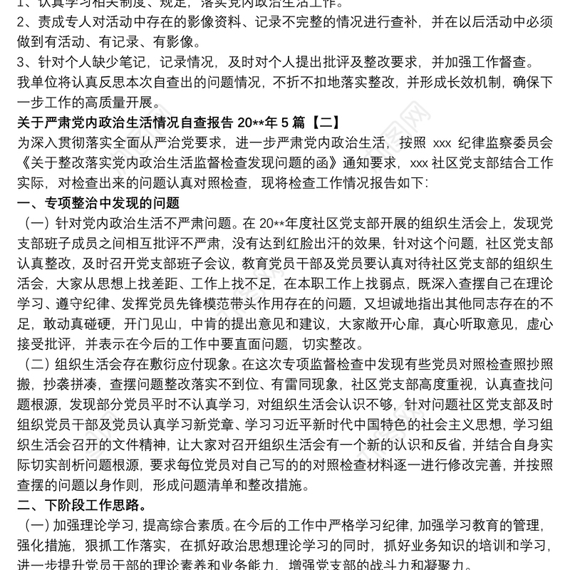 2021关于严肃党内政治生活情况自查报告20xx年5篇