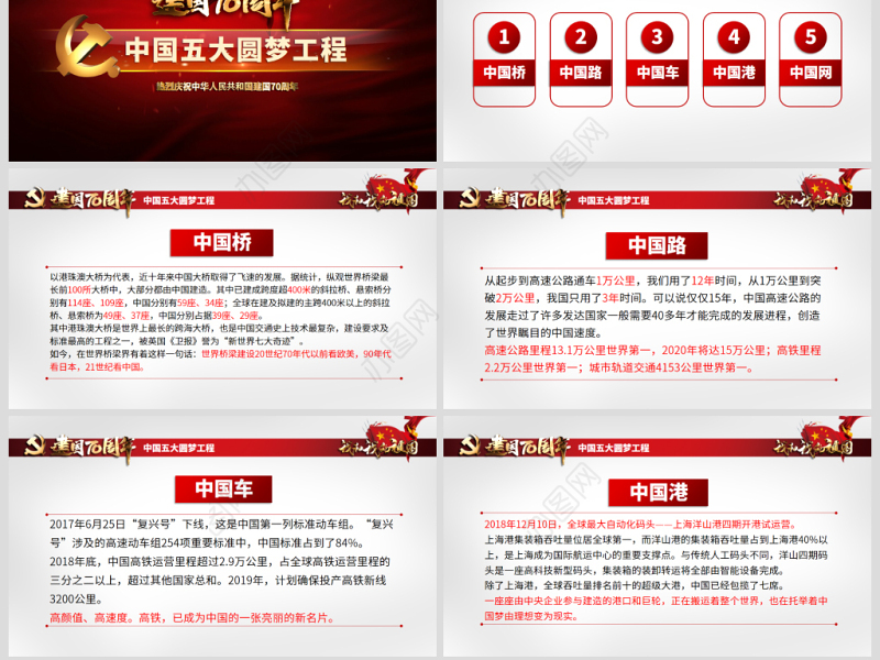 原创2019国庆庆祝建国70周年光辉历程爱国教育PPT模板我和我的祖国主题课件-含讲稿