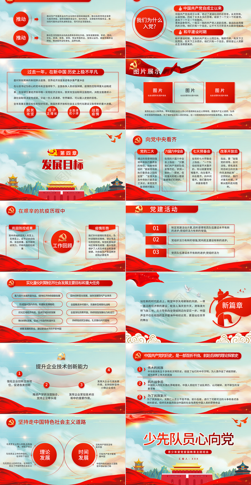 2022少先队员心向党PPT精品国潮风中小学生学党史红领巾心向党专题党课课件