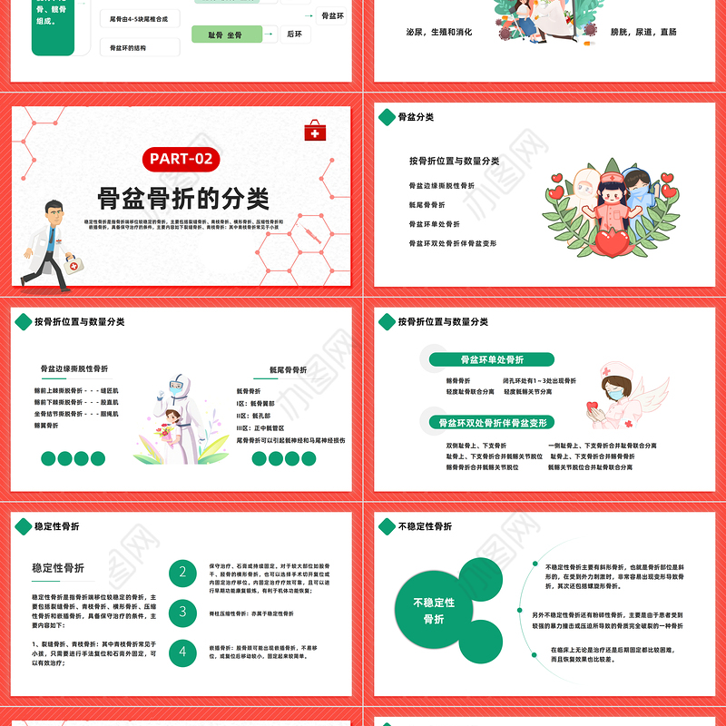 2023骨盆骨折护理查房PPT插画风骨盆骨折护理查房医疗课件模板下载