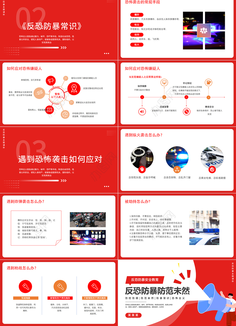 反恐防暴防范未然PPT精美创意防控防暴常识科普课件下载